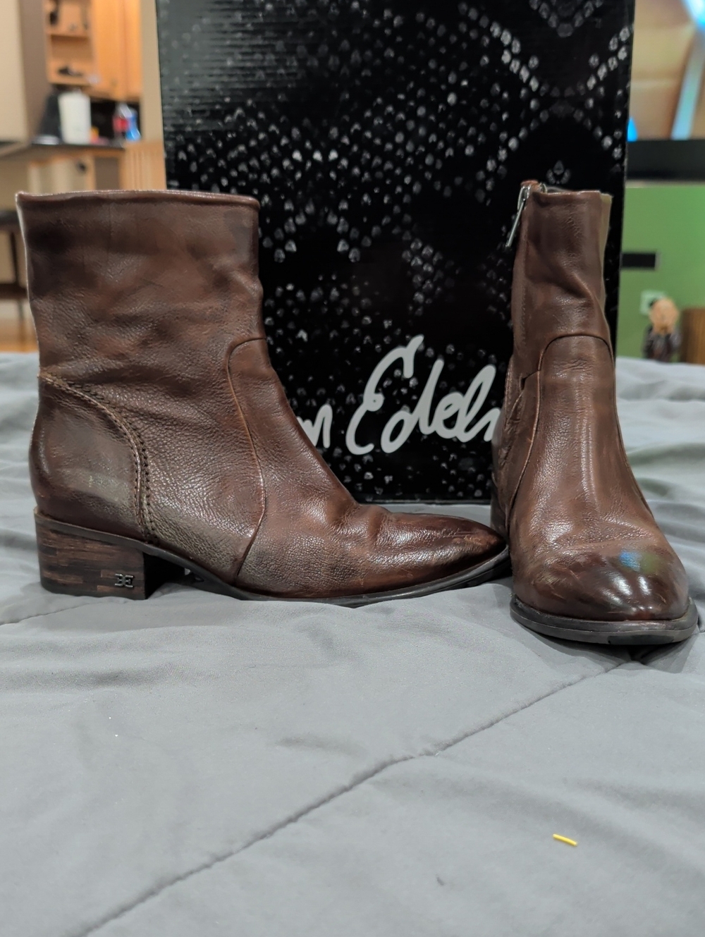 Sam Edelman Brown Leather Zip Ankle Booties